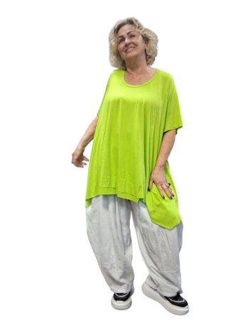 Basic shirt A-lijn Lime met deelnaden