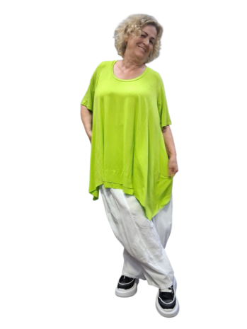 Basic shirt A-lijn Lime met deelnaden