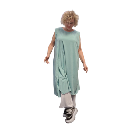 Jurk- lange mint tuniek mouwloos-tricot 