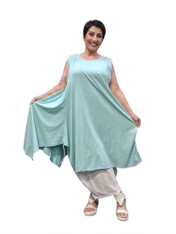Jurk- lange mint tuniek mouwloos-tricot 