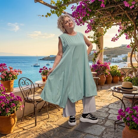 Jurk- lange mint tuniek mouwloos-tricot 