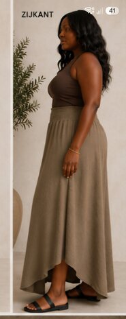 Curvy ruim vallende broekrok taupe rekbare tailleband