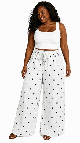 Curvy broek wit-zwart-kleine polka dot