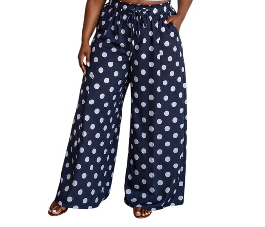 Broek donkerblauw-wit-polka dot