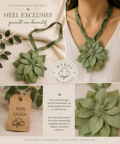 Handgemaakte ketting groen met bloem