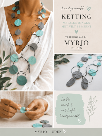 Handgemaakte ketting mintgroen met grijs