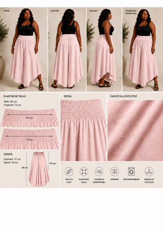Curvy ruim vallende broekrok roze rekbare tailleband
