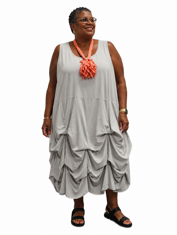 Lange tricot jurk  grijs met ophaaltjes