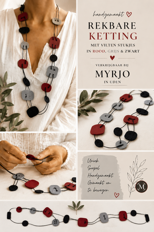Handgemaakte ketting zwart wit rood