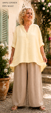  Curvy blouse  zacht geel 100% linnen