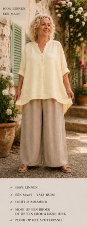  Curvy blouse  zacht geel 100% linnen