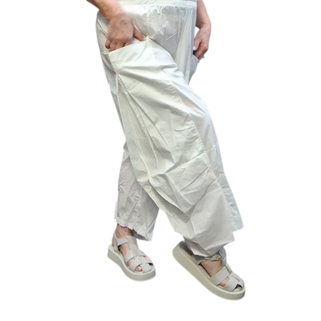 Wijde broek wit-rekbare taille