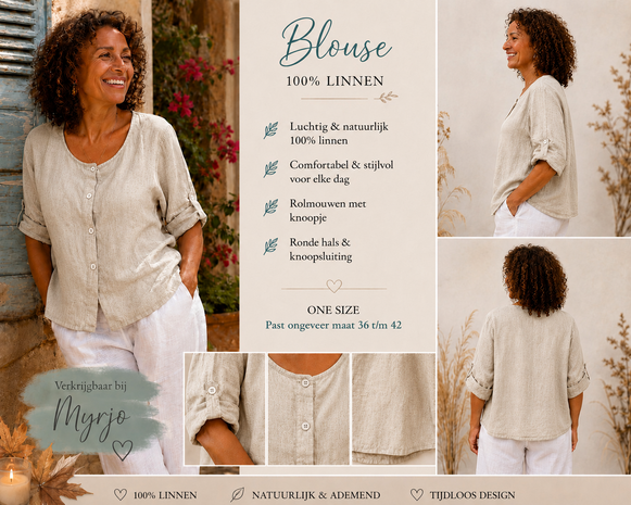 100% linnen blouse/vest zand