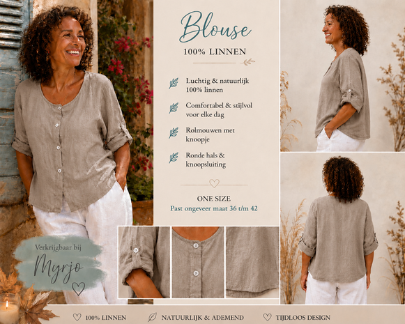 100% linnen blouse/vest taupe