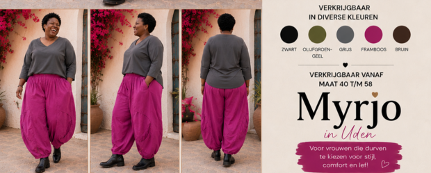 Broek  framboos met leuke details op kniehoogte 