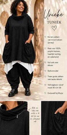 Een eigentijdse tuniek/jurkje met speelse uitstraling zwart