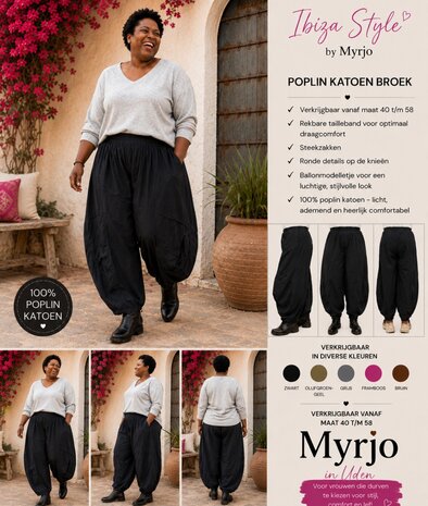 Broek  zwart met leuke details op kniehoogte 
