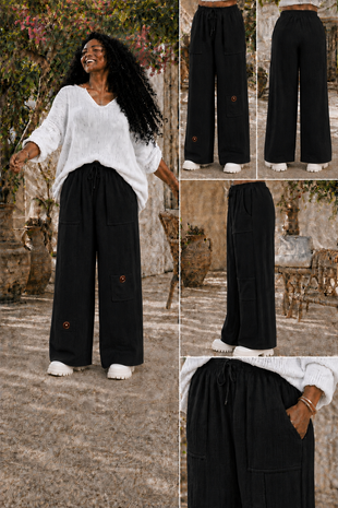 Wijde broek zwart mousseline stof