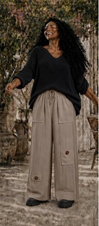 Wijde broek taupe mousseline stof