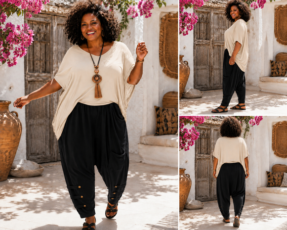 Curvy Zouavebroek zwart met knoopjes