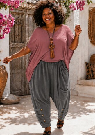Curvy Zouavebroek grijs met knoopjes