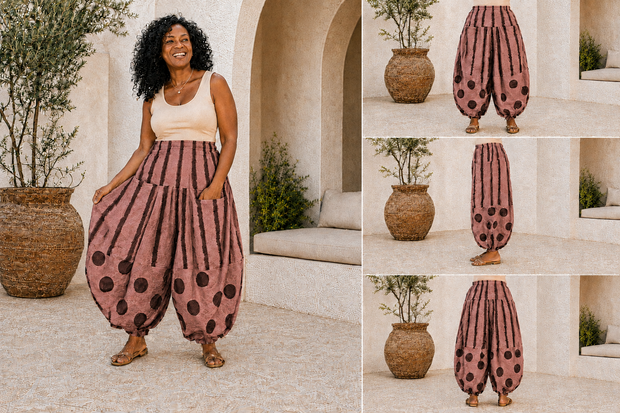 Ballonbroek oud- roze met leuke printdetails 