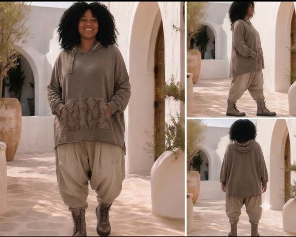 Oversized taupe Hoodie met rolkraag comfort & stijl in een