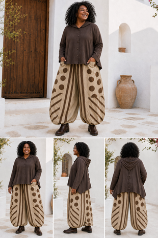 Ballonbroek Jersey Beige  met Leuke Printdetails 