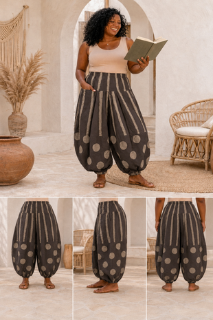 Ballonbroek Jersey Bruin  met Leuke Printdetails 