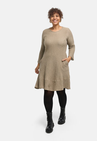 'Marella' jurk &ndash; katoenmix, A-lijn taupe