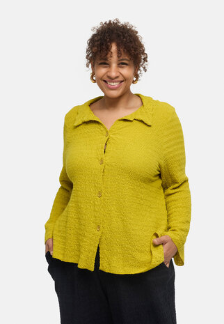 'Marella' blouse &ndash; katoenmix, structuurstof limoen