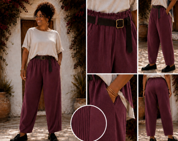 Stretchbroek bordeaux 2 soorten stof