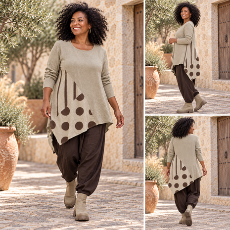 Speelse Stippen Tuniek Zand &ndash; Stoer, Comfortabel & Uniek mousseline