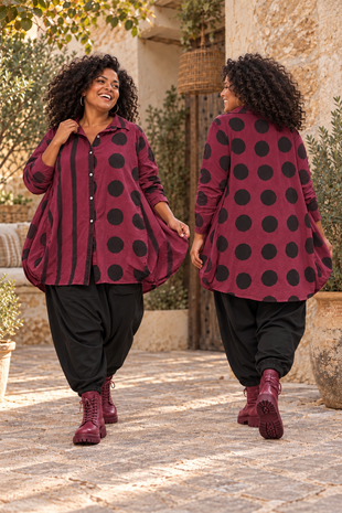 Poplin Katoenen Ballonblouse Rood met Stippen & Strepen