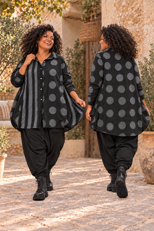 Poplin Katoenen Ballonblouse Zwart met Stippen & Strepen