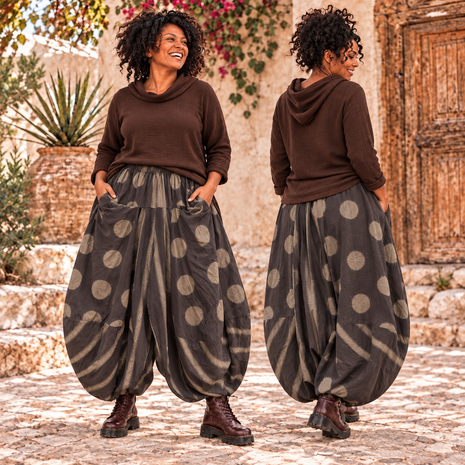 Ballonbroek bruin corduroy met Leuke Printdetails 