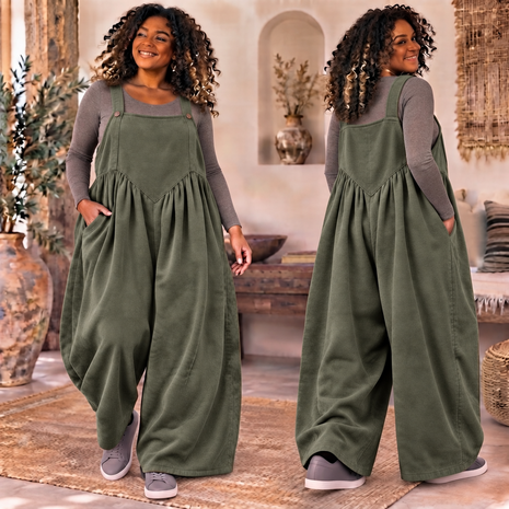 Stonewashed Army Groen Ribfluwelen Wide-Leg Tuinbroek