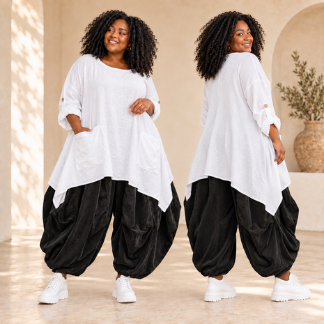 Curvy Tuniek Winterwit Corduroy A-lijn Tuniek met Handige Zakken &ndash; Stijlvol & Comfortabel