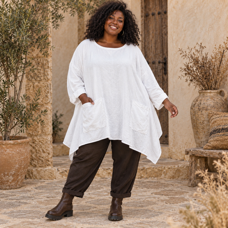 Curvy Tuniek Winterwit Corduroy A-lijn Tuniek met Handige Zakken &ndash; Stijlvol & Comfortabel