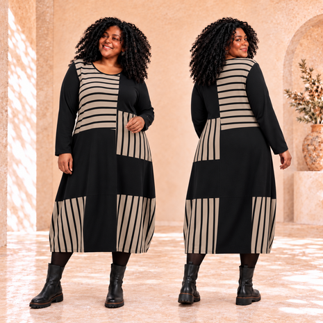 Jurk 'Sienna' - gestreepte look, elegant en chic beige