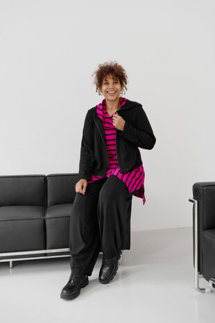 'Vera'-Jas/ Vest - effen Zwart met een Casual model en Capuchon.