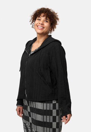 'Vera'-Jas/ Vest - effen Zwart met een Casual model en Capuchon.