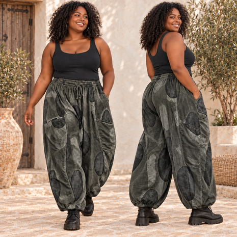 Broek Corduroy  Grijs met Leuke Printdetails 