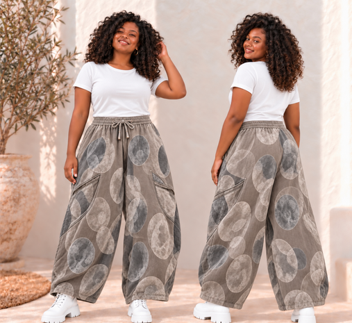 Broek Corduroy Taupe met Leuke Printdetails 