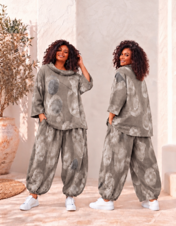 Tuniek Corduroy taupe met Leuke Printdetails 