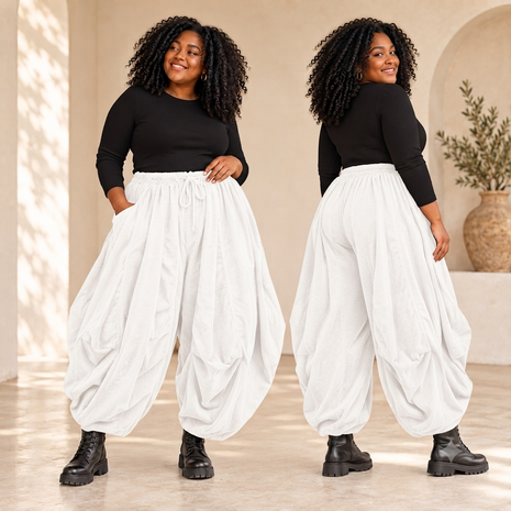 Stijlvolle Ballon Corduroy Broek Winterwit met Striksluiting