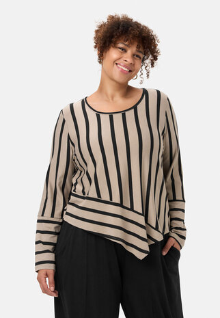 'Sienna'-shirt Beige - gestreepte look, asymmetrische A-lijn