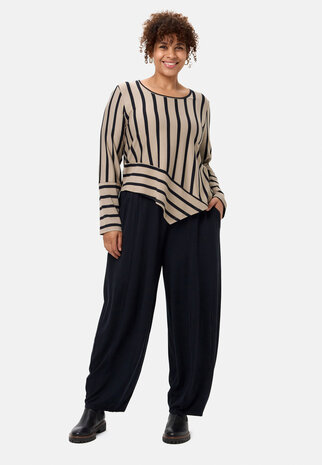 'Sienna'-shirt Beige - gestreepte look, asymmetrische A-lijn