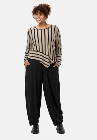 'Sienna'-shirt Beige - gestreepte look, asymmetrische A-lijn