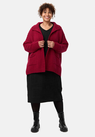 Gebreid Bordeaux Vest 'Vella' - Katoenmix met Wol, losse Pasvorm